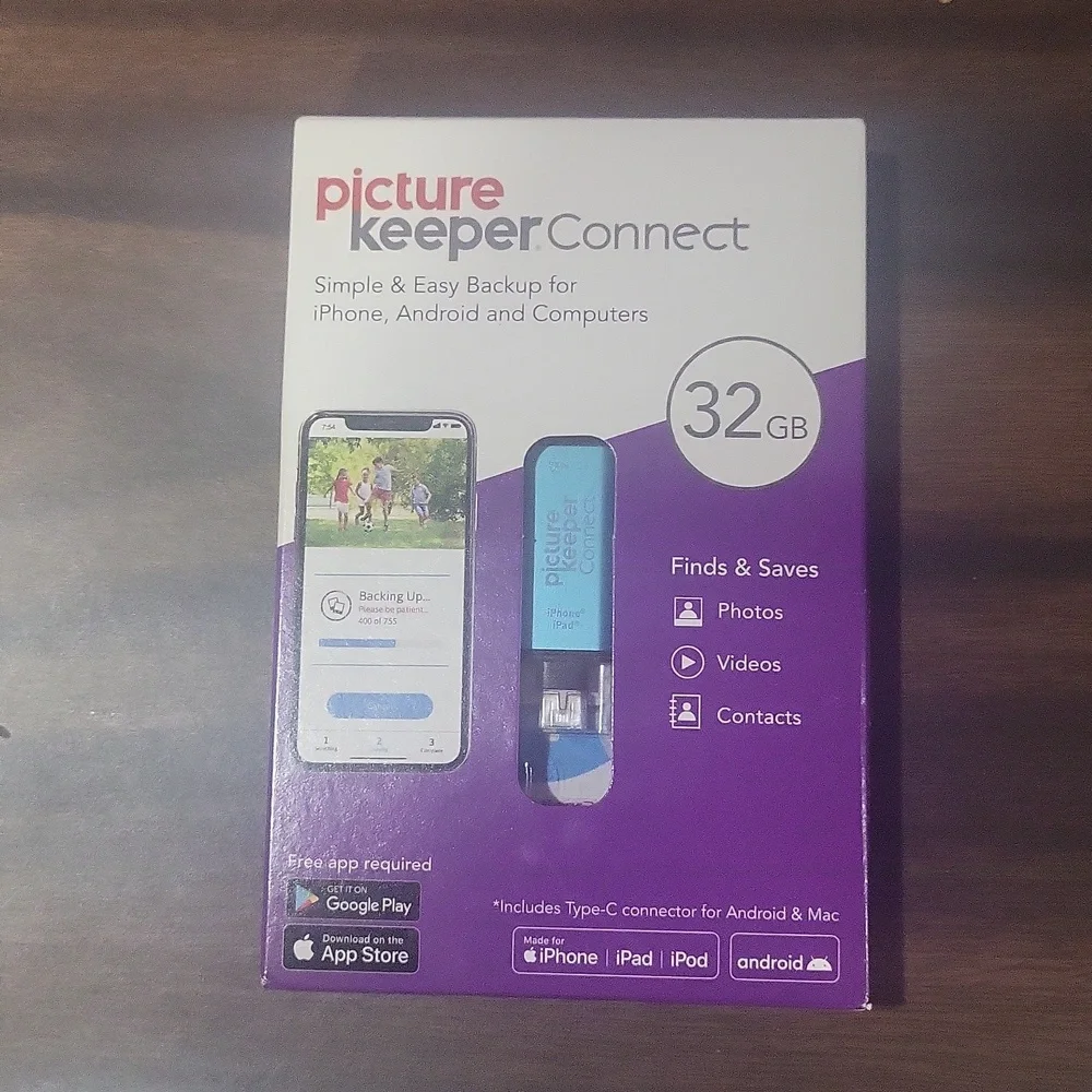 Picture keeper connect 32 GB phone pictures backup NEW in box flash drive pics